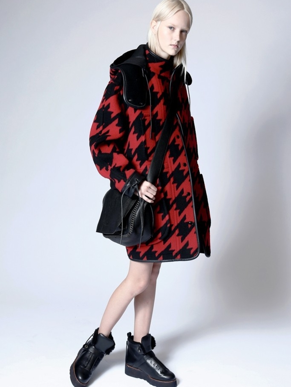 Coach Stuart Vevers Red & Black Houndstooth Wool Coat Jacket